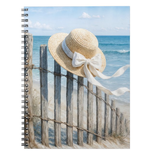 Watercolor Summer Hat on a Fence Post Notizblock (Vorderseite)