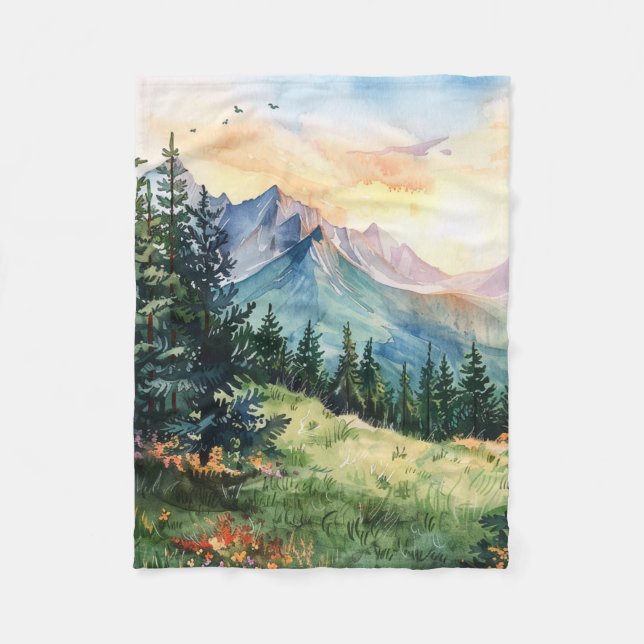 Watercolor Summer Mountain Fleecedecke (Vorderseite)
