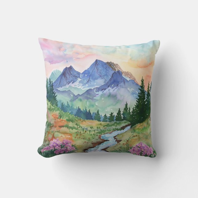 Watercolor Summer Mountain Kissen (Vorderseite)