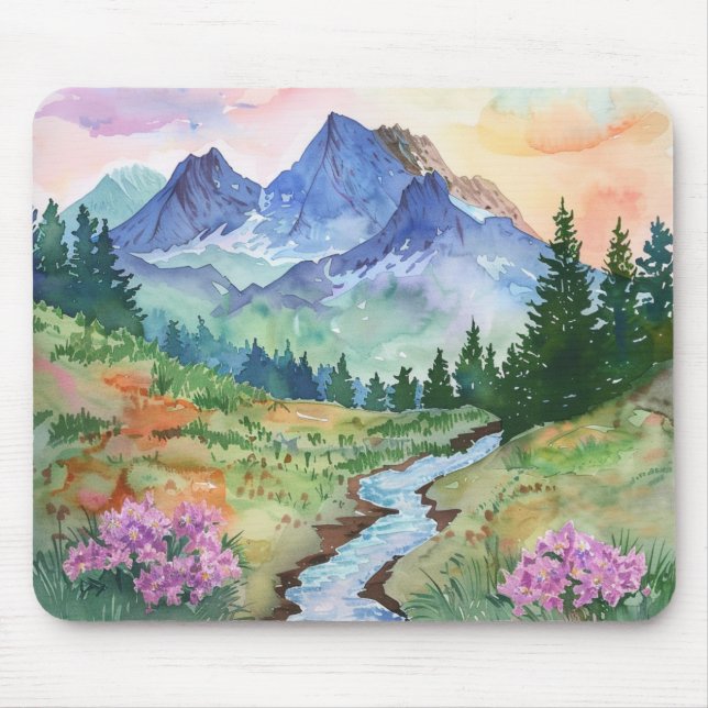 Watercolor Summer Mountain Mousepad (Vorne)