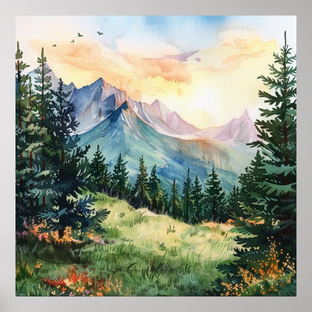 Watercolor Summer Mountain Poster (Vorne)