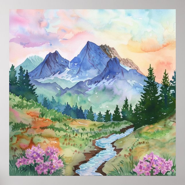 Watercolor Summer Mountain Poster (Vorne)