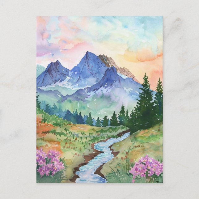 Watercolor Summer Mountain Postkarte (Vorderseite)