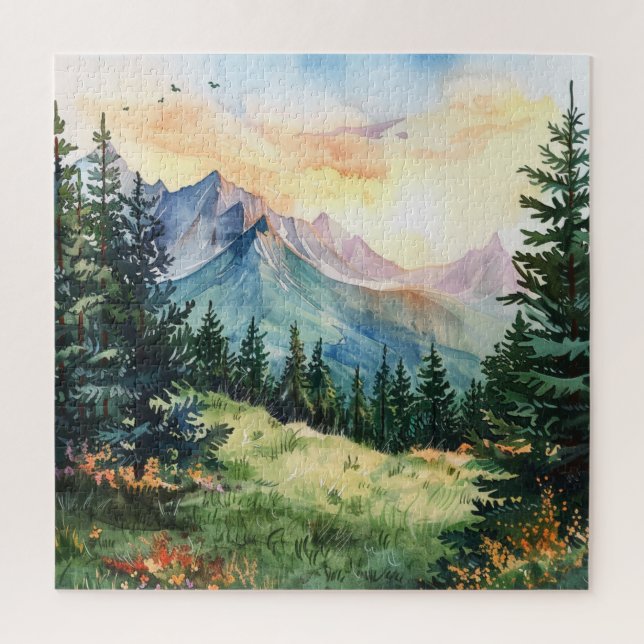 Watercolor Summer Mountain Puzzle (Vertikal)