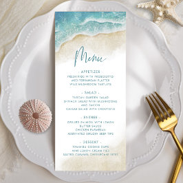 Watercolor Summer Ocean Beach Wedding Menükarte