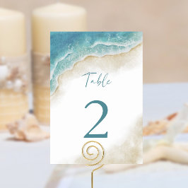 Watercolor Summer Ocean Beach Wedding Tischnummer