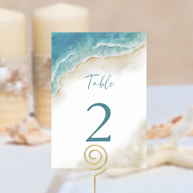 Watercolor Summer Ocean Beach Wedding Tischnummer (Von Creator hochgeladen)