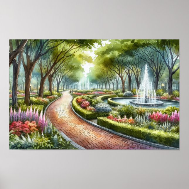 Watercolor Summer Park Scene Poster