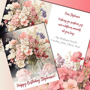 Watercolor Summer Pink Bouquet Geburtstag Karte