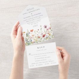 Watercolor Summer Wildflower Wedding All In One Einladung