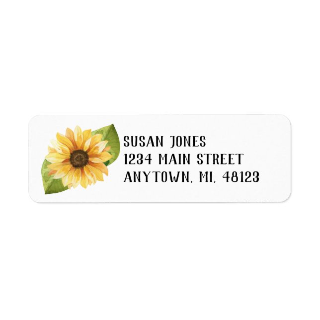 Watercolor Sunflower Address Labels Editable (Vorne)