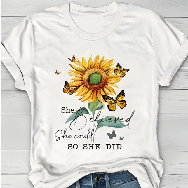 Watercolor Sunflower & Butterfly Inspirational  T-Shirt (Von Creator hochgeladen)