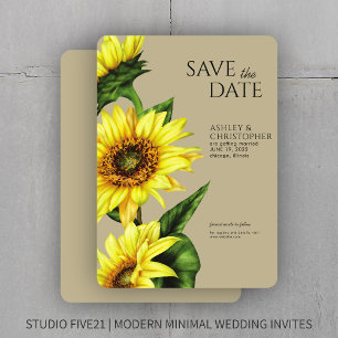 Watercolor Sunflower Khaki Polterabend Save The Date