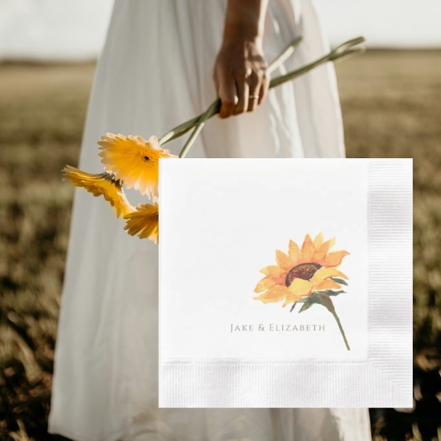 Watercolor Sunflower Personalized Coined Wedding Serviette (Von Creator hochgeladen)