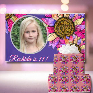 Watercolor Sunflower Summer Pink & Purple Geschenkpapier