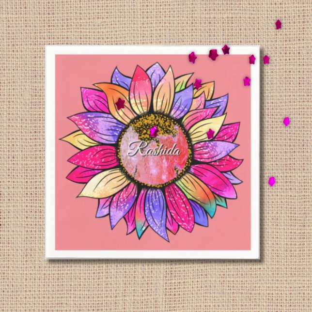 Watercolor Sunflower Summer Pink & Purple  Serviette (Von Creator hochgeladen)