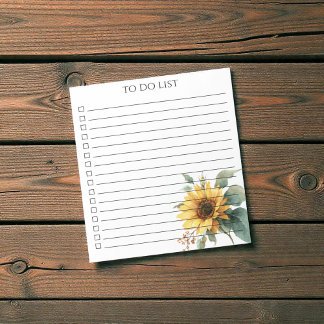Watercolor Sunflower To Do List Rustic Country Notizblock
