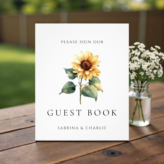 Watercolor Sunflower Wedding Guest Book Sign Fotodruck (Von Creator hochgeladen)