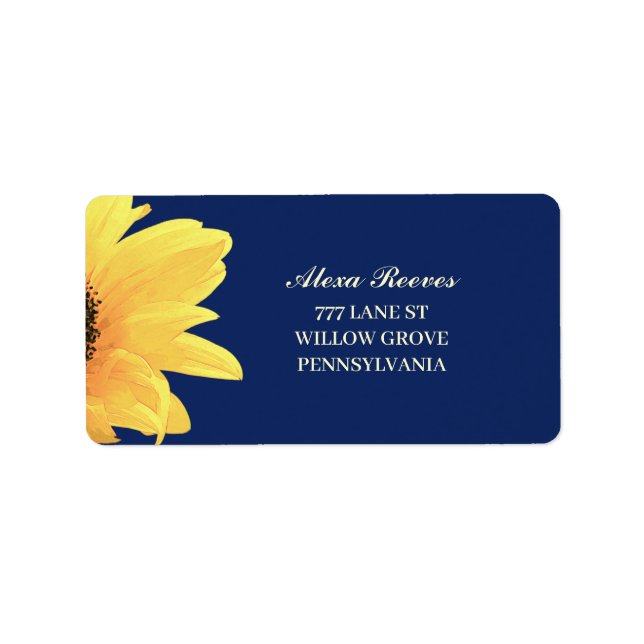 Watercolor Sunflowers dark blue Wedding Adressaufkleber (Vorne)