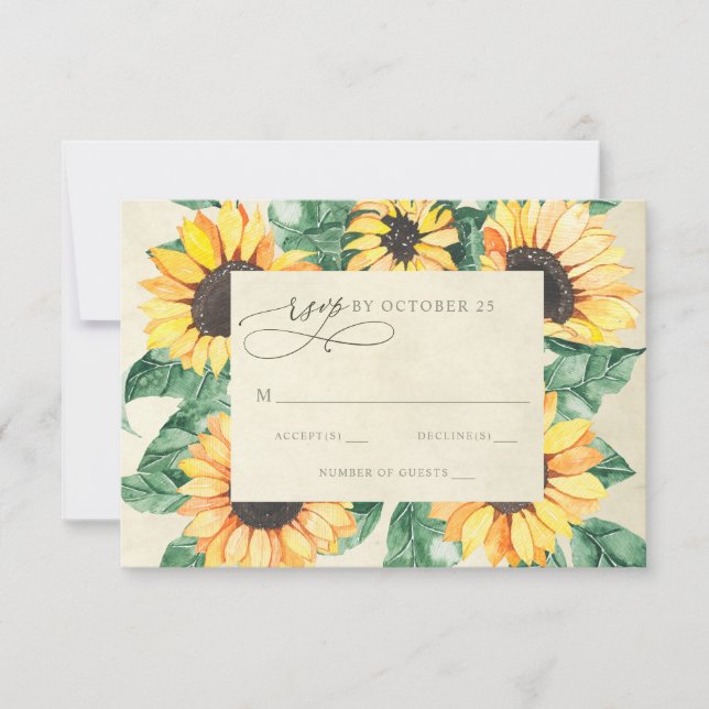 Watercolor Sunflowers Garden Floral Wedding RSVP Karte (Vorderseite)