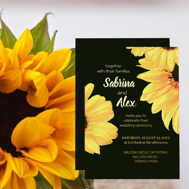 Watercolor Sunflowers Minimalist Dark Floral Folieneinladung (Von Creator hochgeladen)