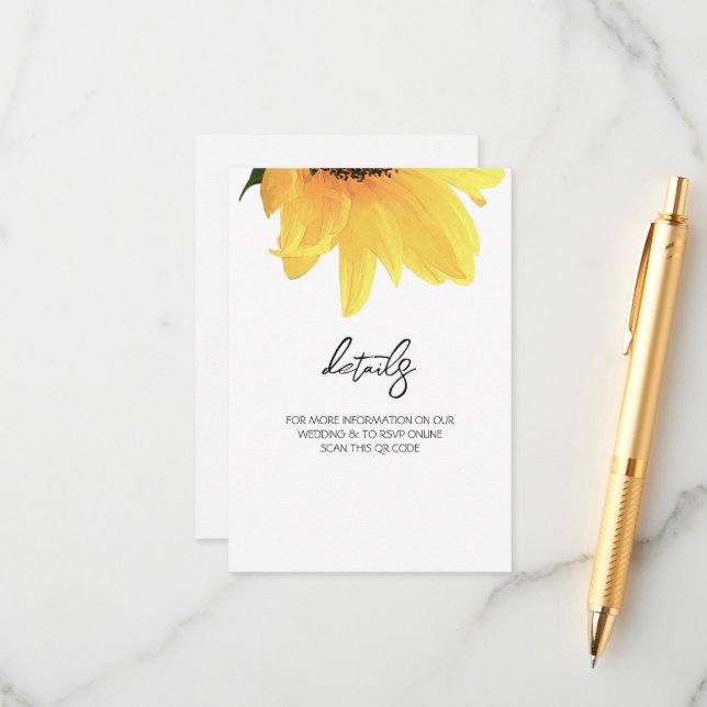 Watercolor Sunflowers Minimalist Elegant Wedding Begleitkarte (Vorderseite/Rückseite Beispiel)