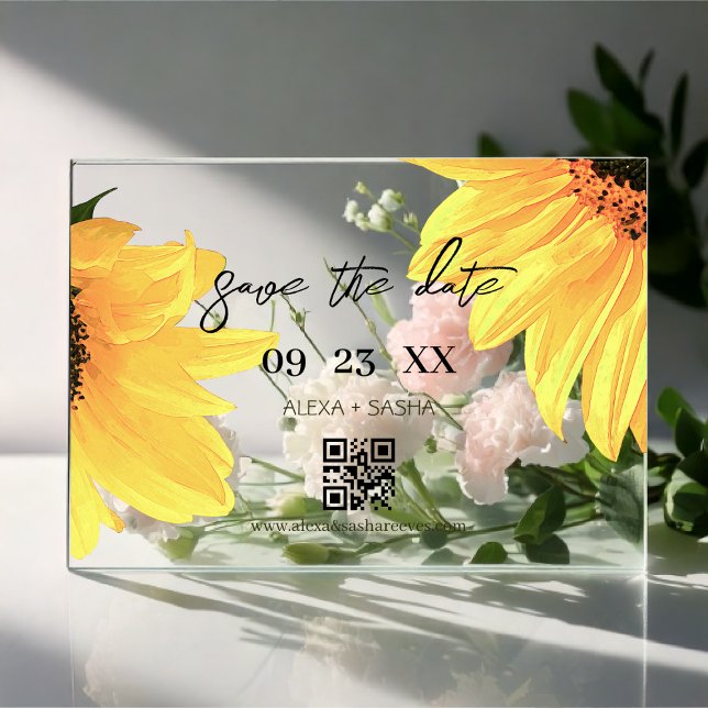Watercolor Sunflowers Wedding Save the date card Acryleinladungen (Von Creator hochgeladen)
