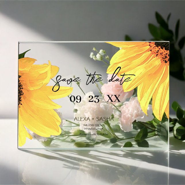 Watercolor Sunflowers Wedding Save the Date Card Acryleinladungen (Von Creator hochgeladen)