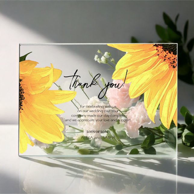 Watercolor Sunflowers Wedding Thank You Card Acryleinladungen (Von Creator hochgeladen)