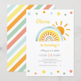 Watercolor Sunny Boho Rainbow Kindergeburtstag Einladung