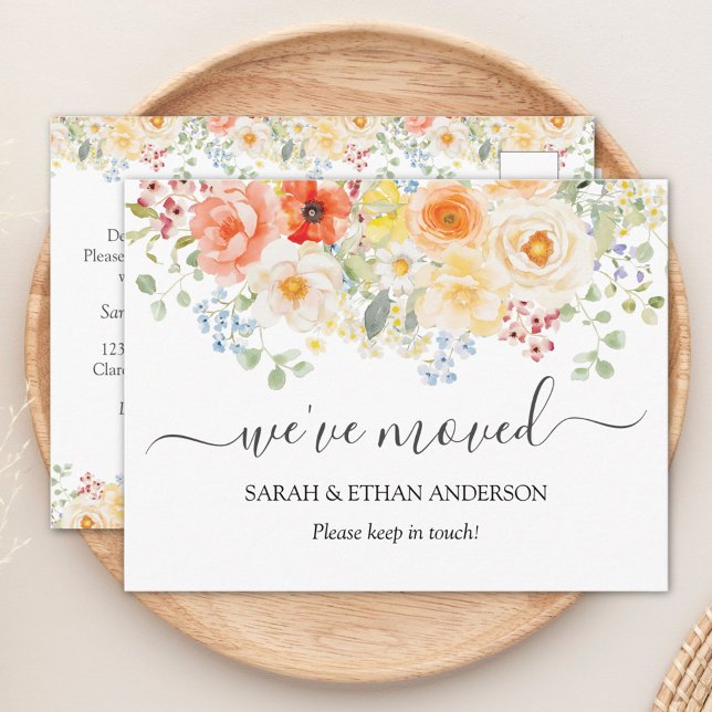 Watercolor Sunny Floral Moving Announcement Postkarte (Von Creator hochgeladen)