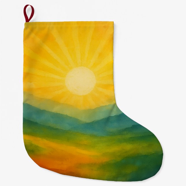 Watercolor Sunrise Landscape Painting Großer Weihnachtsstrumpf (Vorderseite)