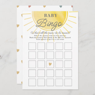 Watercolor Sunshine Baby Shower Baby Bingo Card Einladung