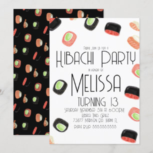 Watercolor Sushi Teen Birthday Hibachi Restaurant Einladung