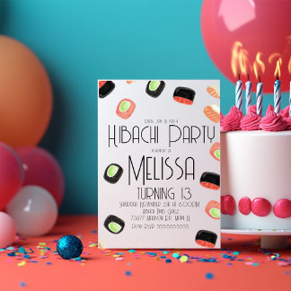 Watercolor Sushi Teen Birthday Hibachi Restaurant Einladung
