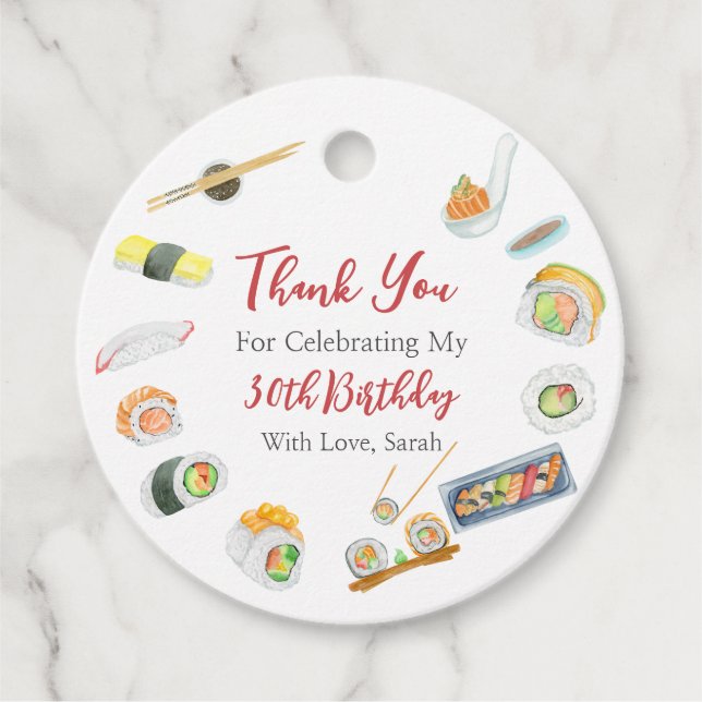 Watercolor Sushi und Sashimi Birthday Vielen Dank Geschenkanhänger (Vorderseite)