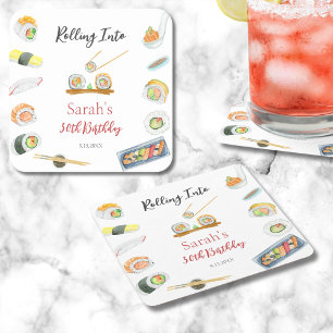 Watercolor Sushi und Sashimi Geburtstag für jedes Rechteckiger Pappuntersetzer