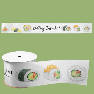 Watercolor Sushi und Sashimi rollen in jedes Alter Satinband