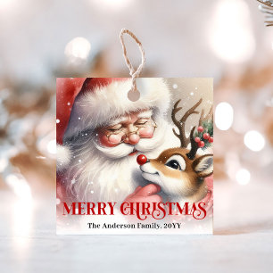Watercolor Süße Santa Rudolph Weihnachts-Geschenka Geschenkanhänger