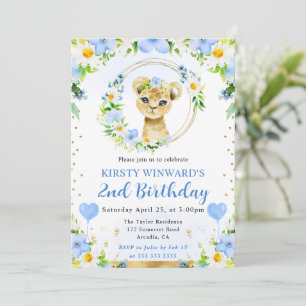 Watercolor Süßer Dschungel Löwe Kinder Geburtstag Einladung