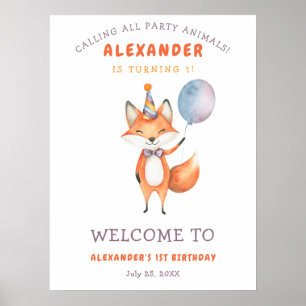 Watercolor Süßer Fuchs 1. Geburtstag Poster