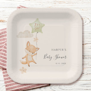 Watercolor Süßer Fuchs Fliegender Ballon Baby Show Pappteller