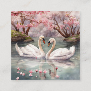 Watercolor Swan Couple Quadratische Visitenkarte