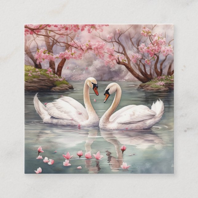 Watercolor Swan Couple Quadratische Visitenkarte (Vorderseite)