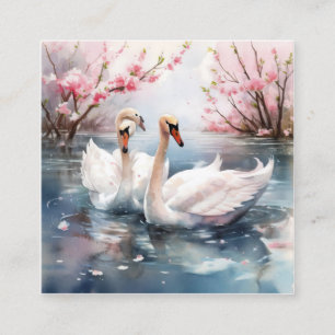 Watercolor Swan Couple Quadratische Visitenkarte