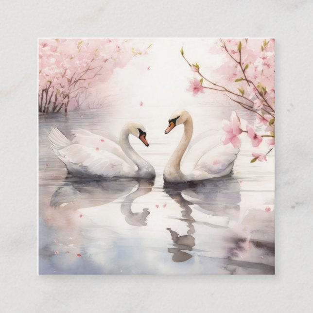 Watercolor Swan Couple Quadratische Visitenkarte (Vorderseite)