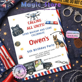 Watercolor SWAT Police Party Adventure Birthday Einladung