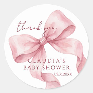 Watercolor Sweet Pink Bow Baby Shower Thank You Runder Aufkleber
