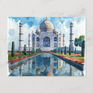 Watercolor Taj Mahal India Sehenswürdigkeit Feiertagspostkarte