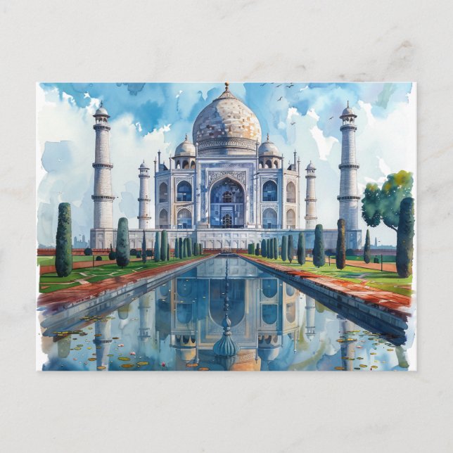 Watercolor Taj Mahal India Sehenswürdigkeit Postkarte (Vorderseite)